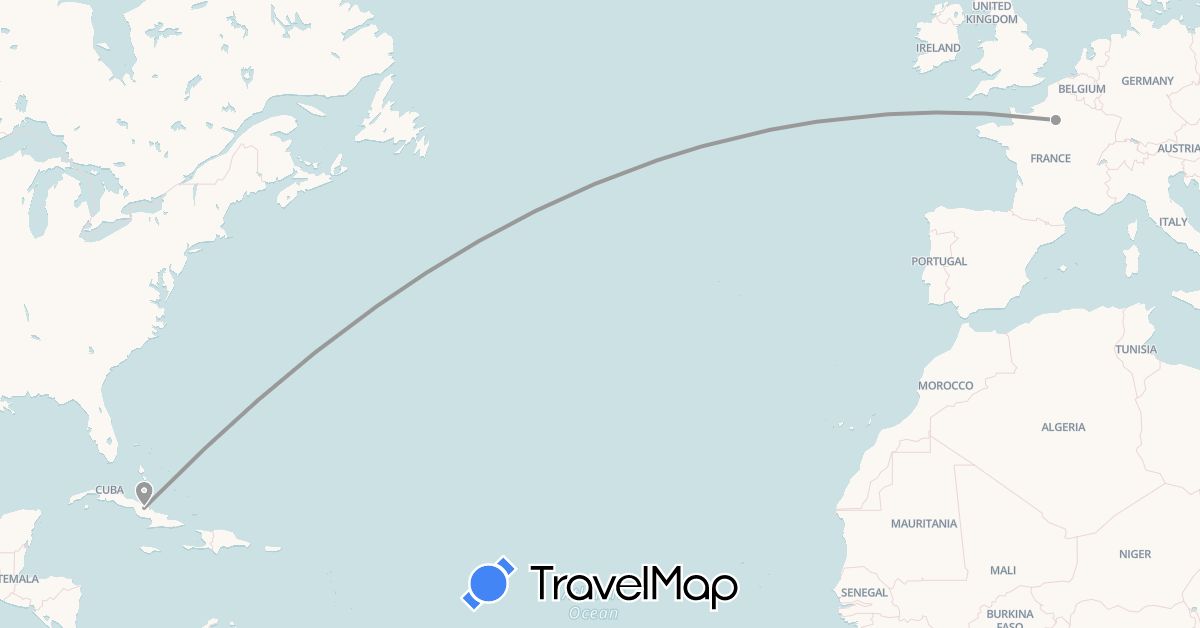 TravelMap itinerary: driving, plane in Cuba, France (Europe, North America)